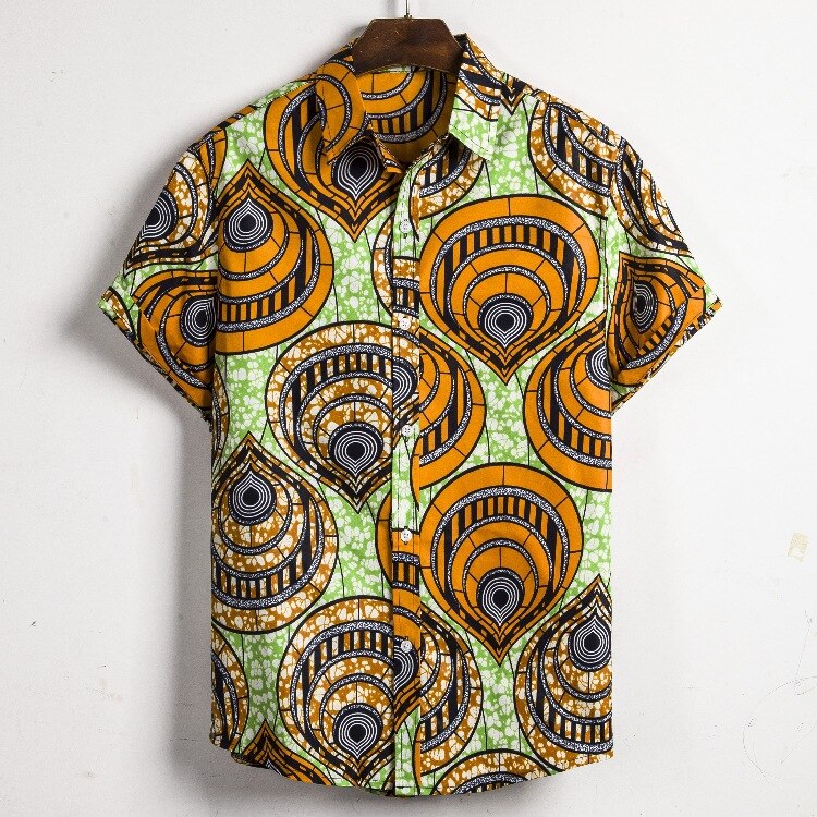 Men's Short Sleeve Dashiki Print Shirt - Design D