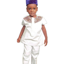 Load image into Gallery viewer, Boy&#39;s African - White 2 Piece Short Sleeve Suit

