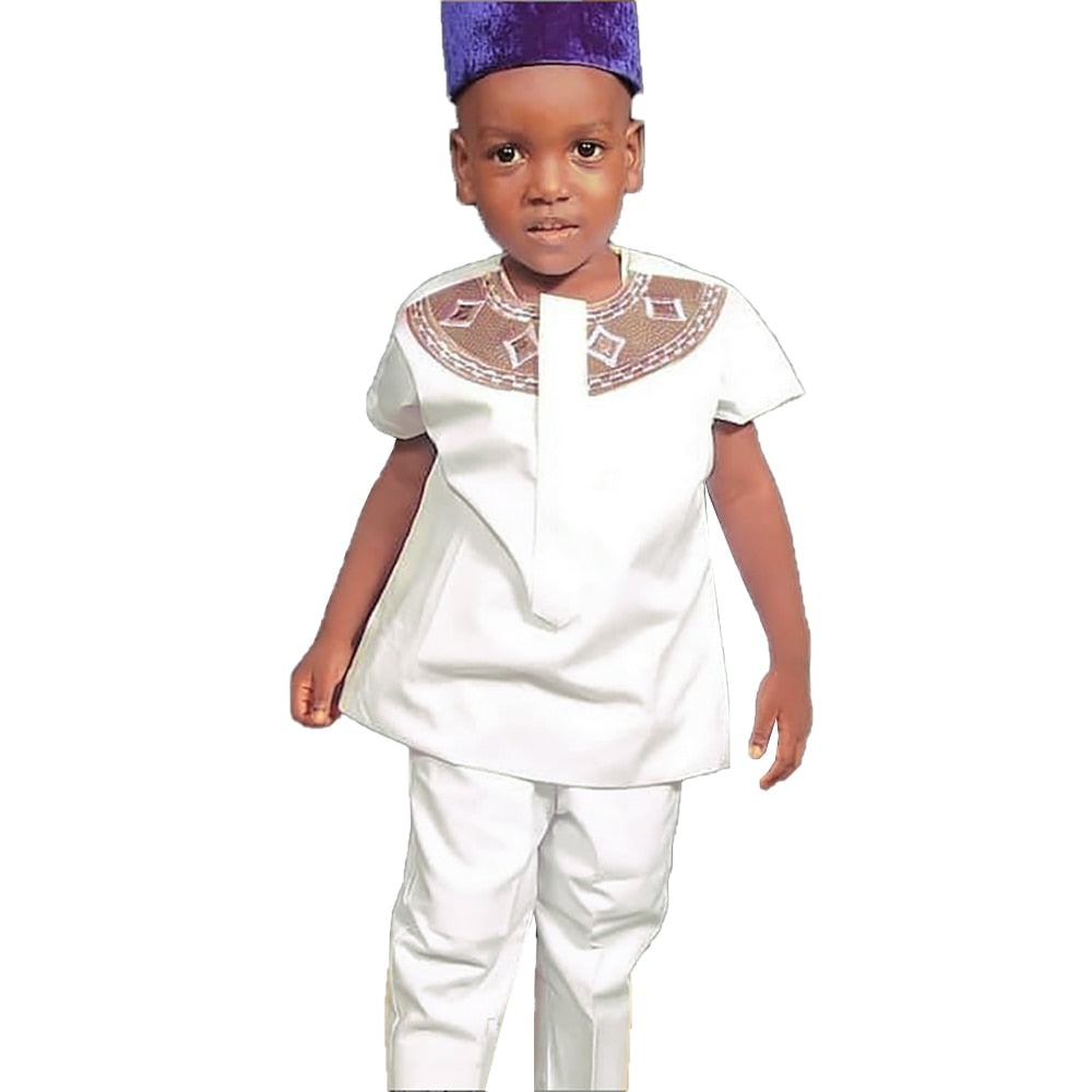 Boy's African - White 2 Piece Short Sleeve Suit