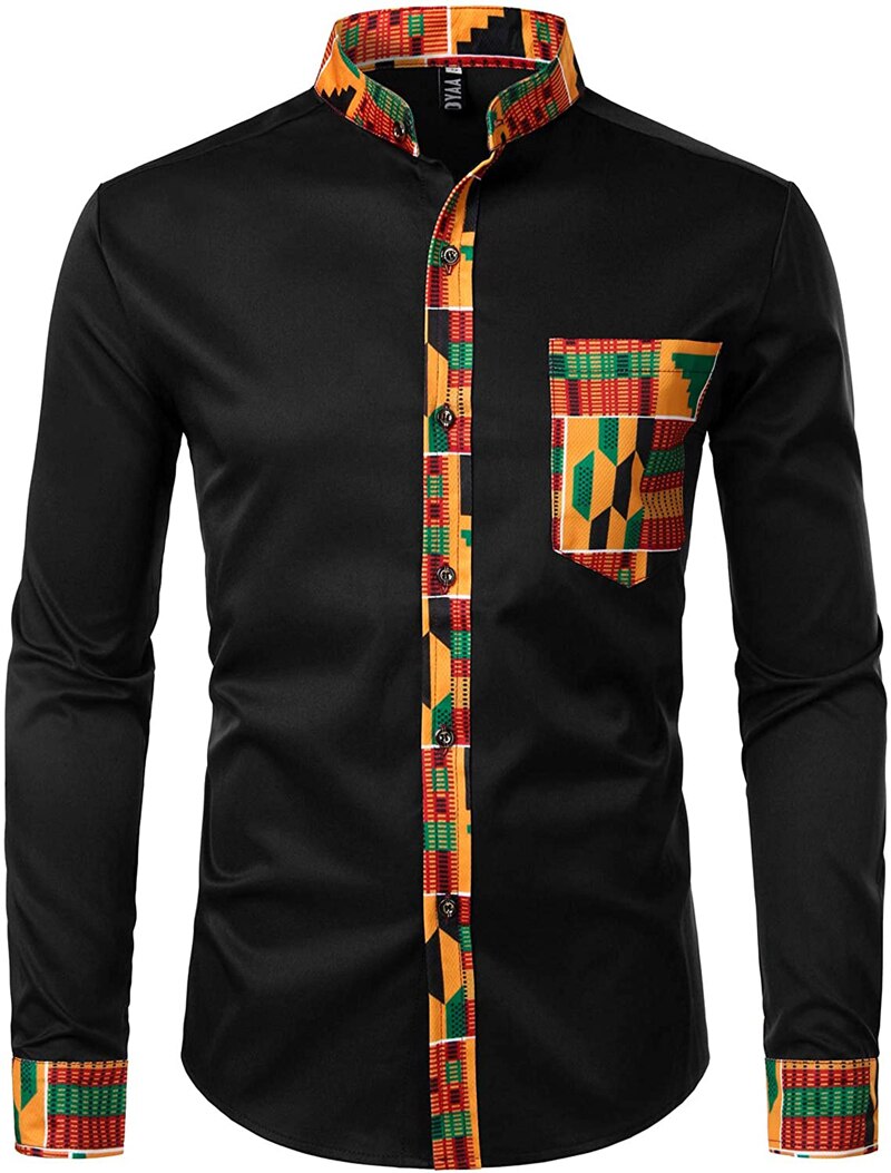 Men's Shirt with Dashiki Print Detail - Various Colours Available