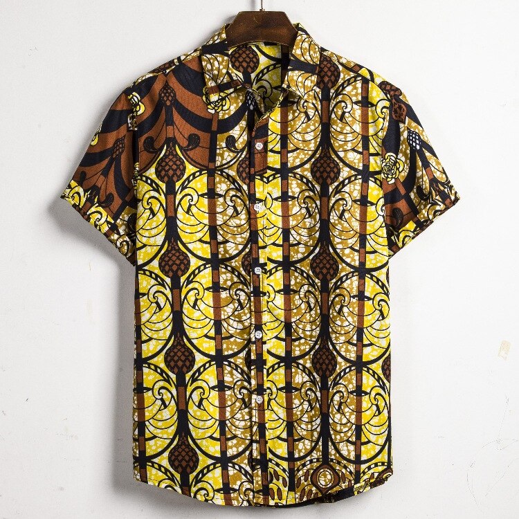 Men's Short Sleeve Dashiki Print Shirt - Design E