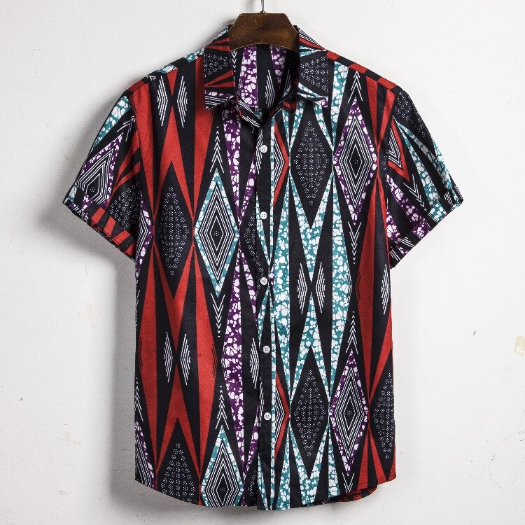 Men's Short Sleeve Dashiki Print Shirt - Design I