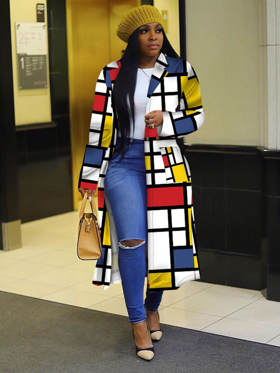 Full Length Geometric Pattern Jacket - Various Colours and Plus Sizes Available