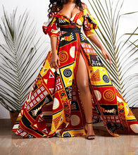 Load image into Gallery viewer, African Print V-neck High-waist Maxi Dress - Also Available in Blue
