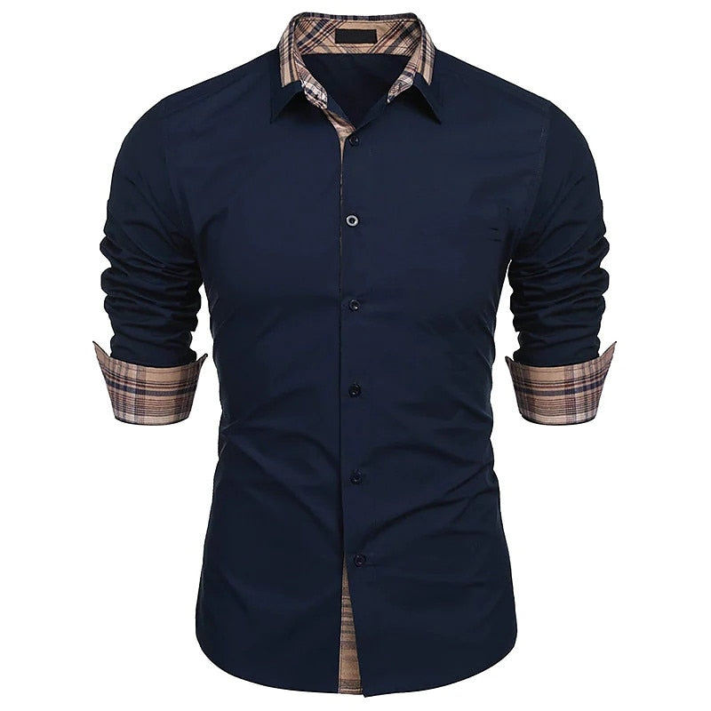 Men's Shirt with Tartan Sleeve and Collar Detail - Available in Various Colours