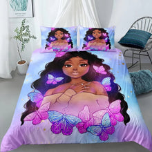 Load image into Gallery viewer, Black Girl Magic Duvet Cover Set - Butterfly Design
