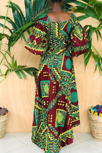 Load image into Gallery viewer, African Print Puff Sleeve Maxi Dress with Side Split
