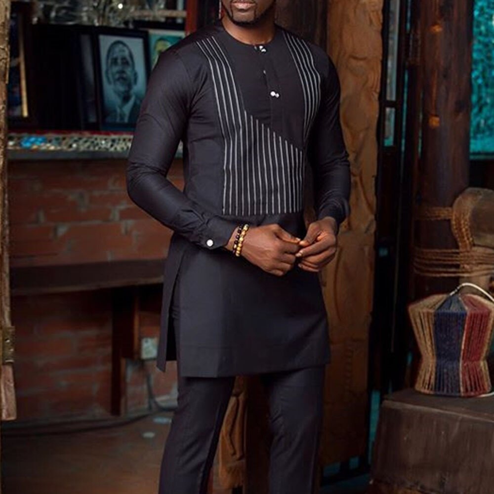 Men's African Shirt and Trousers Suit in Black