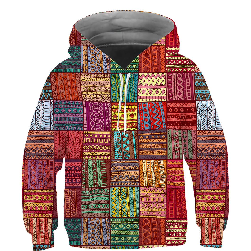 Kids African Print Hoodie - Design K - For Ages 3 - 14