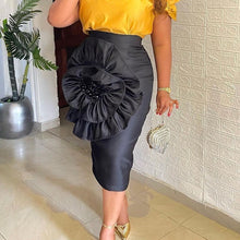 Load image into Gallery viewer, Plus Size High Waist Midi Skirt with Large Flower - Various Colours Available in UK Sizes 10-26
