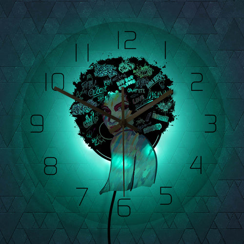 LED Colour Changing Afro Woman Clock from melaninworldplus.com