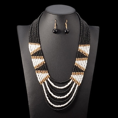 Zigzag African Beaded Necklace and Earrings Set - Available in 7 Colours