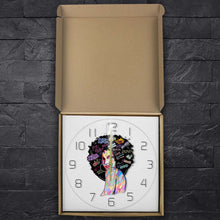 Load image into Gallery viewer, LED Colour Changing Afro Woman Clock from melaninworldplus.com
