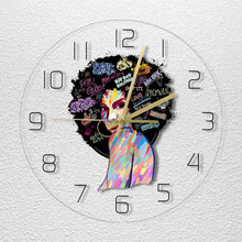 Load image into Gallery viewer, LED Colour Changing Afro Woman Clock from melaninworldplus.com
