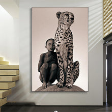 Load image into Gallery viewer, Boy and Cheetah Canvas Print - Various Sizes Available

