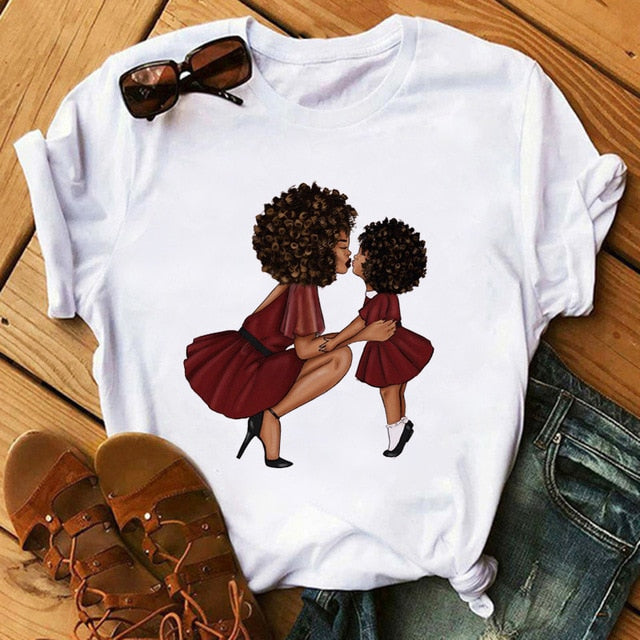 Melanin Poppin White Logo T-shirt - Mother and Daughter Design