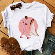 Load image into Gallery viewer, Melanin Poppin White Logo T-shirt - Power Couple Design
