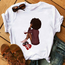 Load image into Gallery viewer, Melanin Poppin White Logo T-shirt - All Loved Up Design
