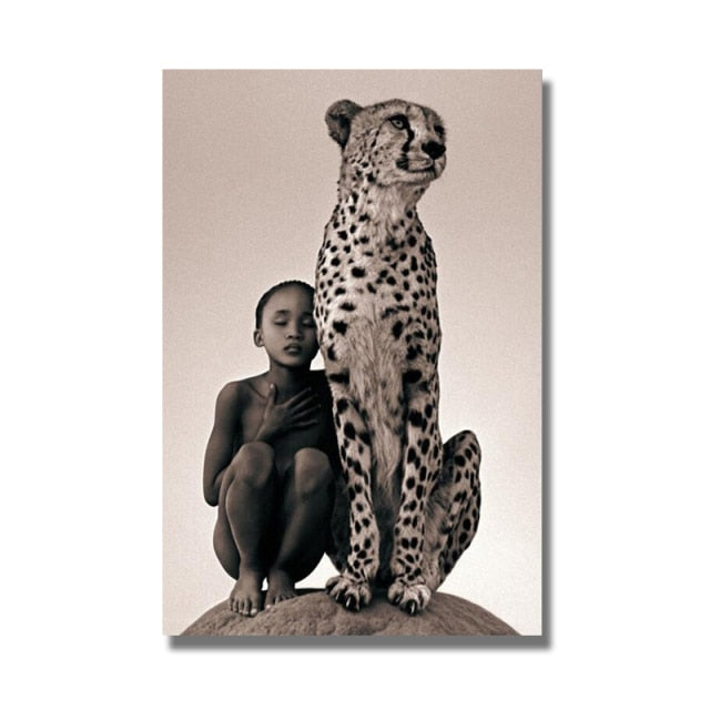 Boy and Cheetah Canvas Print - Various Sizes Available