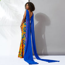 Load image into Gallery viewer, Dashiki Pint Full-length Maxi Dress with Blue Accent

