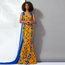 Load image into Gallery viewer, Dashiki Pint Full-length Maxi Dress with Blue Accent
