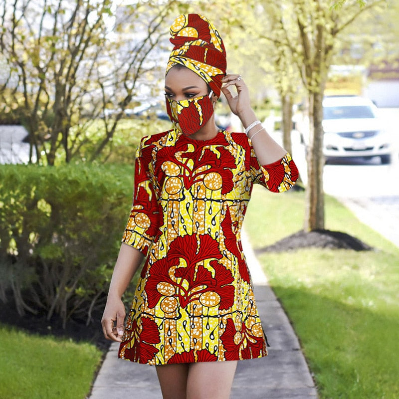 Mini Dress with Matching Headwrap and Facemask