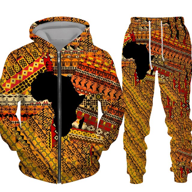Unisex Africa Map Trousers and Hoodie Set
