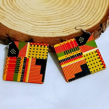 Load image into Gallery viewer, Square Dashiki Print Wooden Drop Earrings - Get 3 pairs for the price of 2
